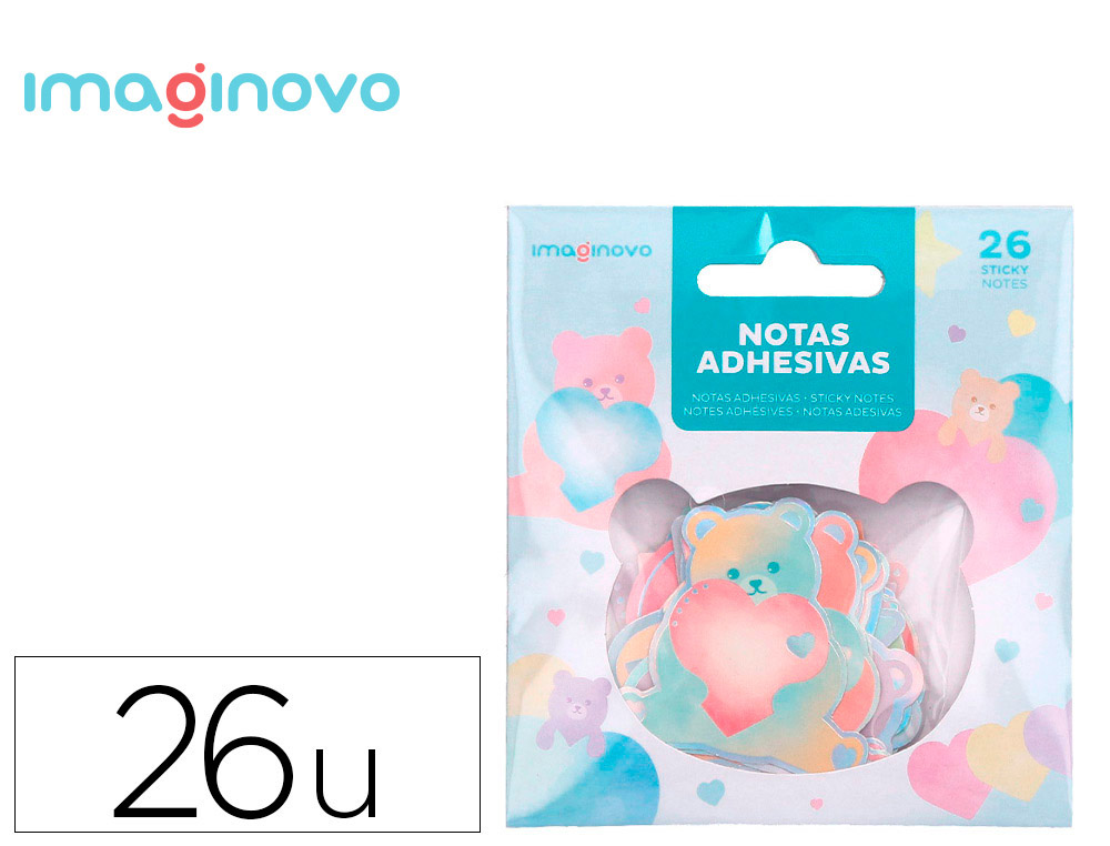 PEGATINAS IMAGINOVO NOTAS ADHESIVAS PAPEL FORMA OSO Y CORAZON 110X105 MM EN BLISTER
