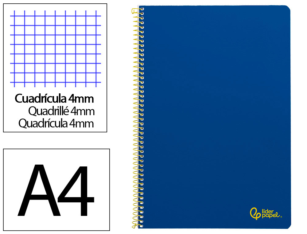 CUADERNO ESPIRAL LIDERPAPEL A4 SMART TAPA BLANDA 80H 75GR CUADRO 4MM CON MARGEN COLOR AZUL OSCURO