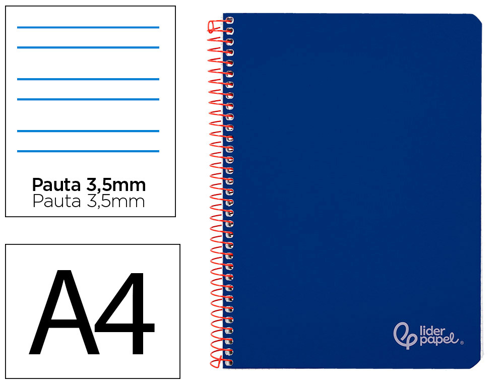CUADERNO ESPIRAL LIDERPAPEL A4 WITTY TAPA DURA 80H 90GR PAUTA 3,5MM CON MARGEN COLOR AZUL OSCURO