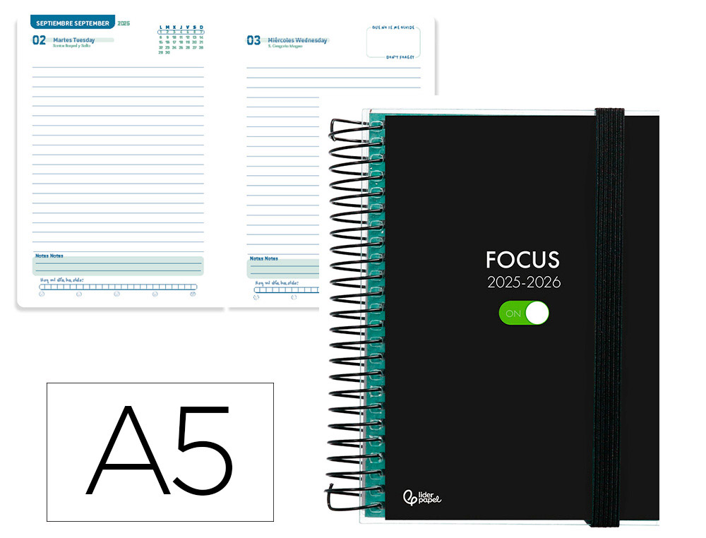 AGENDA ESCOLAR LIDERPAPEL 25-26 ESPIRAL PERSONALIZABLE DIA PAGINA A5 BILINGE PAPEL FSC 70 GR