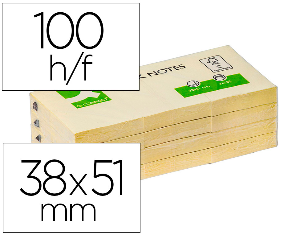 BLOC DE NOTAS ADHESIVAS QUITA Y PON Q-CONNECT 38X51 MM CON 100 HOJAS