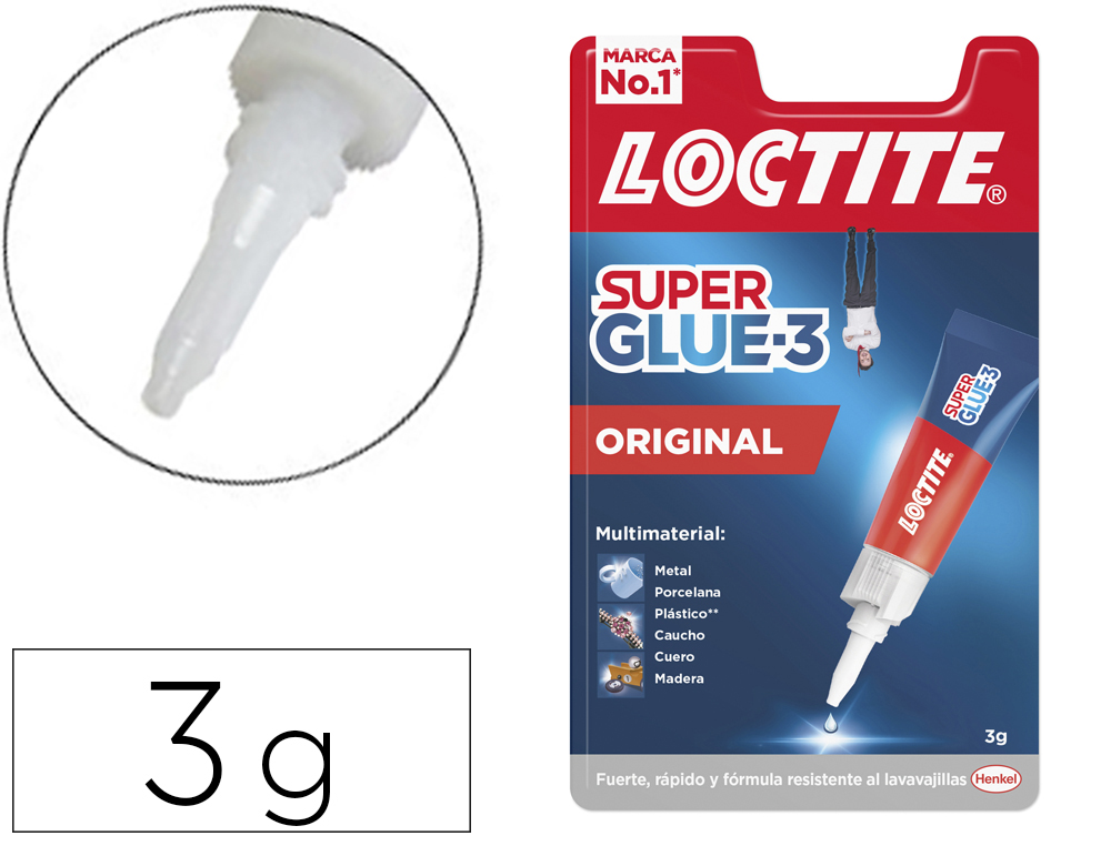 La fórmula líquida de Loctite Super Glue-3 es versátil, rápida y fuerte.  Las uniones son limpias y transparentes y aseguran una