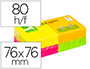 BLOC DE NOTES ADHESIVES LLEVA I POSA Q-CONNECT 76X76 MM AMB 80 FULLS FLUORESCENTS PACK DE 12 SORTIDES EN 4 COLORS