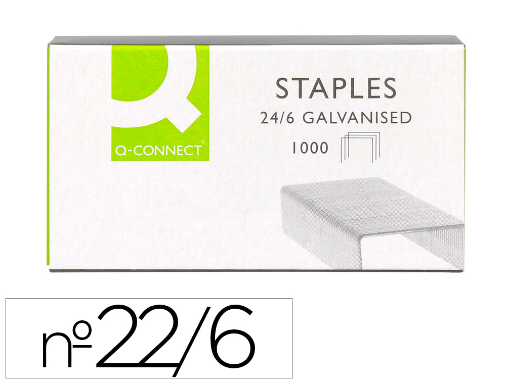 GRAPAS Q-CONNECT Nº 22/6 24/6 GALVANIZADAS CAJA DE 1000 UNIDADES