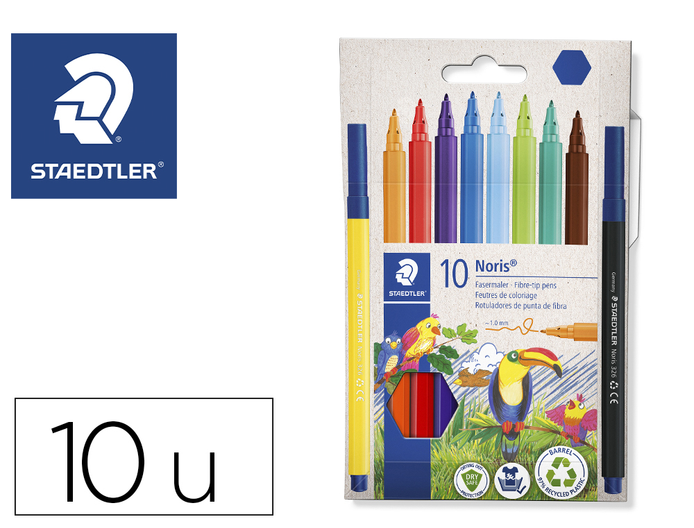 ROTULADOR STAEDTLER NORIS CLUB SLIM ESTUCHE CARTON 80% RECICLADO DE 10  UNIDADES COLORES SURTIDOS