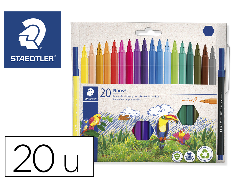 COLORAPID  ROTULADOR STAEDTLER NORIS CLUB SLIM ESTUCHE CARTON 80%  RECICLADO DE 20 UNIDADES COLORES SURTIDOS