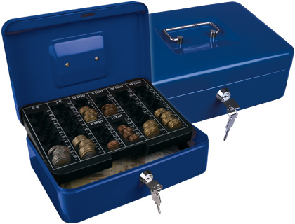 CAJA CAUDALES Q-CONNECT 10 250X180X90 MM AZUL CON PORTAMONEDAS