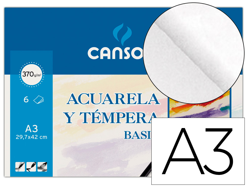 SIMPLIFICANDO, S.L. - OFICINAS  PAPEL ACUARELA BASIK CANSON DIN A3 370 GR  PACK DE 6 HOJAS