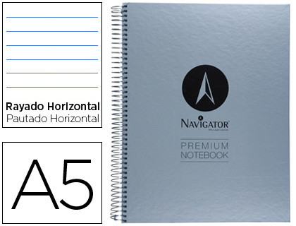 CUADERNO ESPIRAL NAVIGATOR A5 MICRO TAPA FORRADA 120H 90 GR HORIZONTAL SIN BANDAS 6 TALADROS