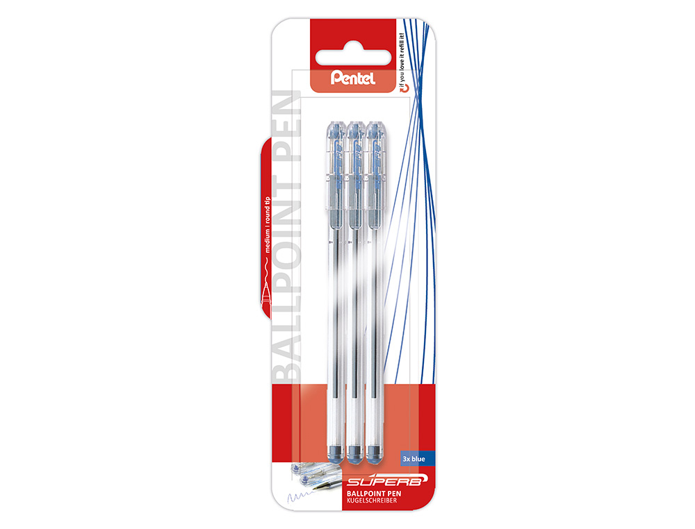 BLISTER ESFEROGRAFICA PENTEL BK77 3 UNIDADES - AZUL