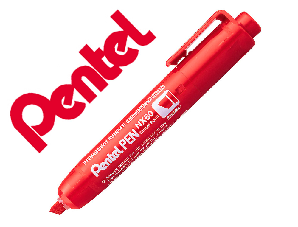 MARCADOR PENTEL NX60 PERMANENTE RETRACT. BISELADO VERMELHO