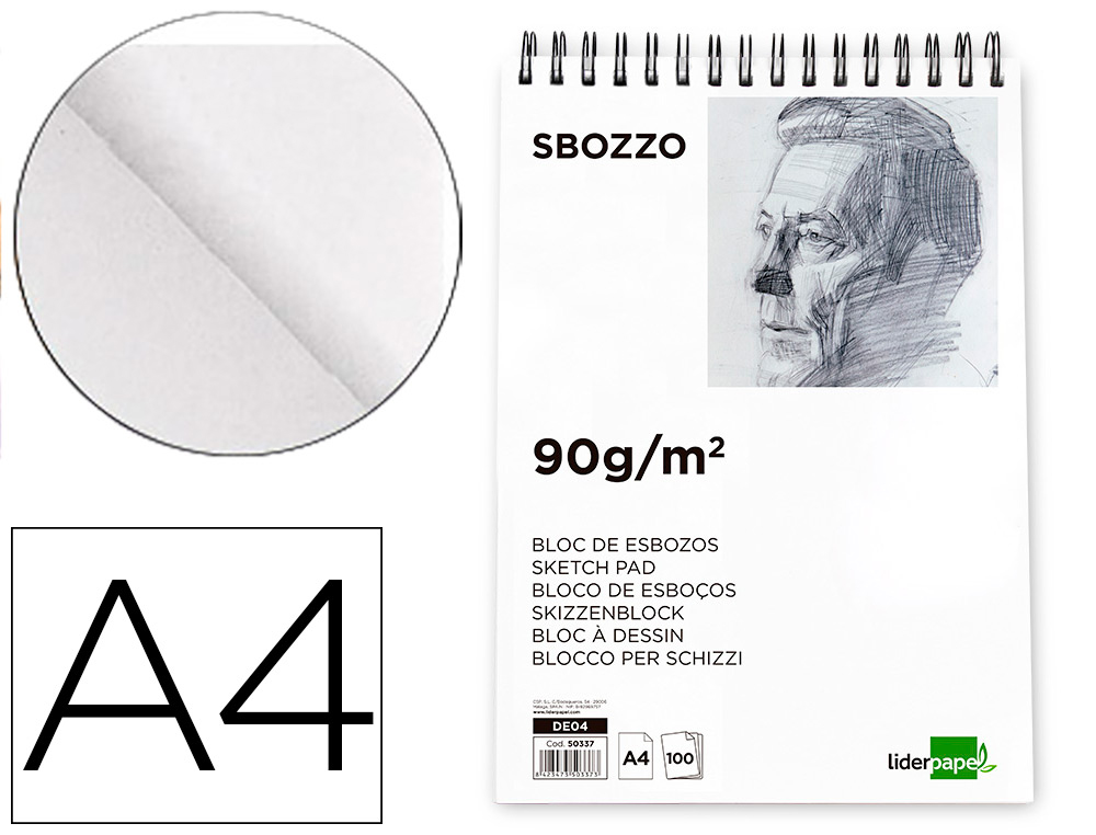 BLOC DIBUJO LIDERPAPEL ESBOZOS ESPIRAL DIN A4 210X297MM 100 HOJAS 90G/M2  SIN RECUADRO