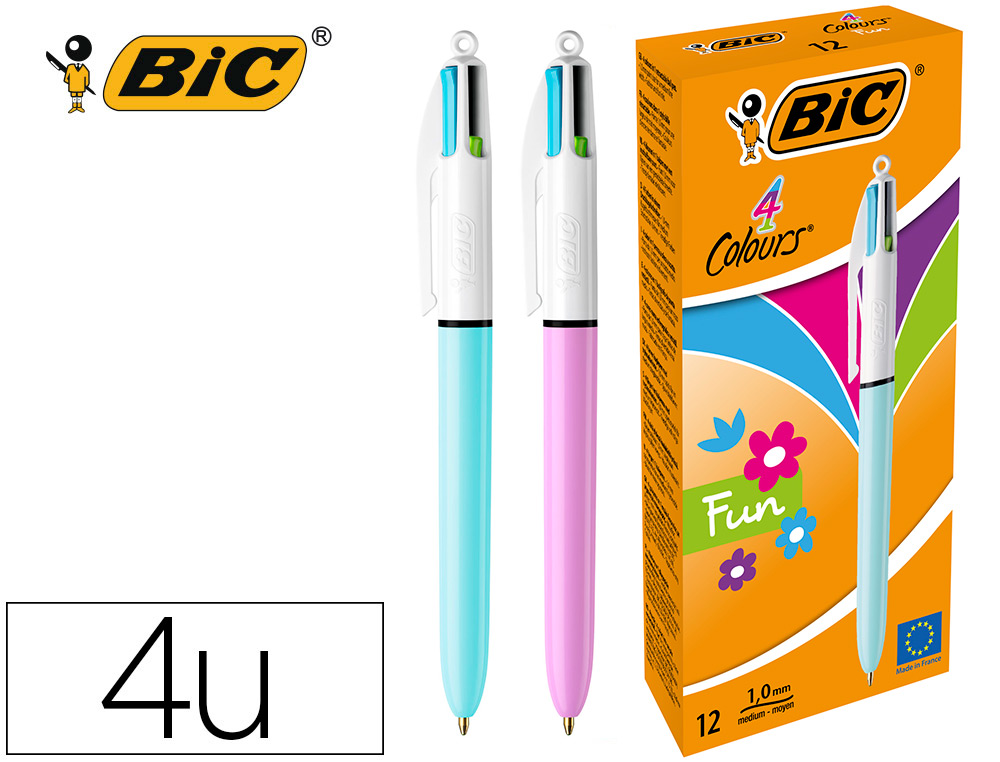 BOLIGRAFO BIC CUATRO COLORES CON GRIP COLORES PASTEL PUNTA 1 MM