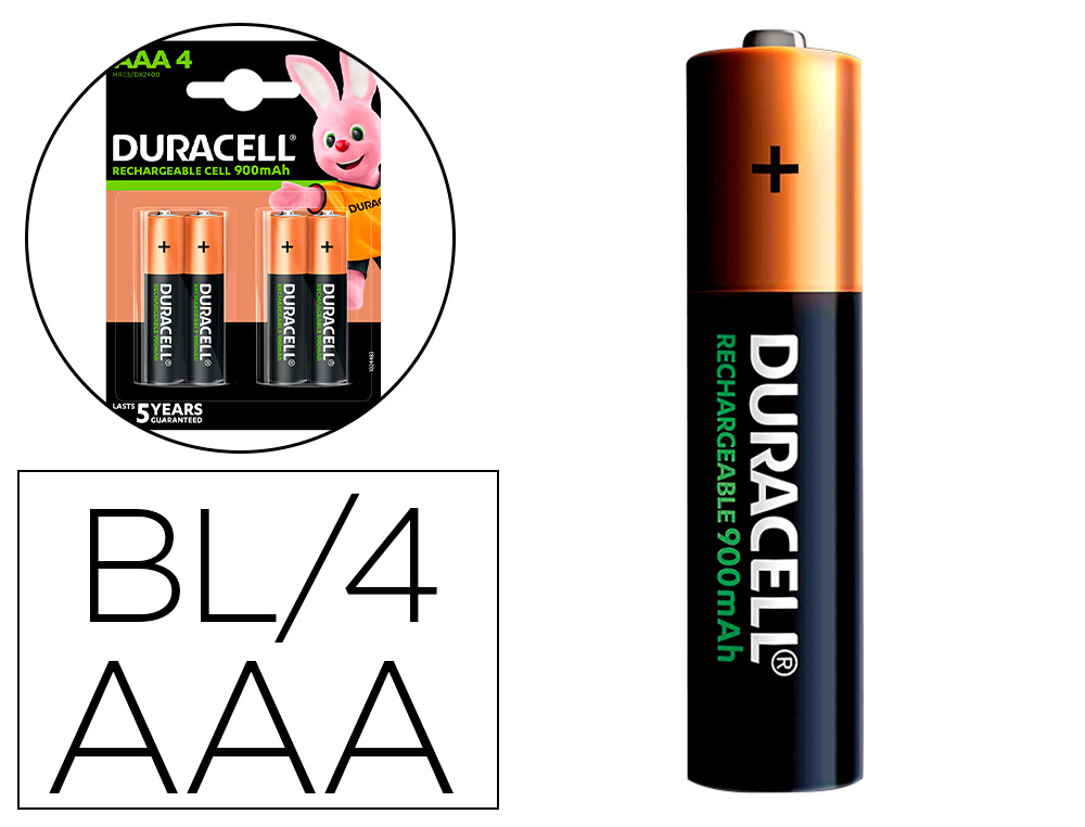 Papereria Consumibles Menorca - Can Migue  PILA DURACELL RECARGABLE  STAYCHARGED AAA 900 MAH BLISTER DE 4 UNIDADES