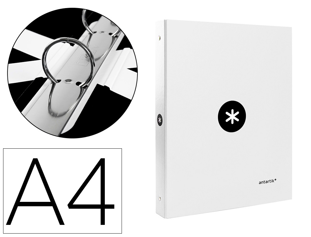 CARPETA LIDERPAPEL ANTARTIK A4 FORRADA 4 ANILLAS 25 MM REDONDAS COLOR BLANCO