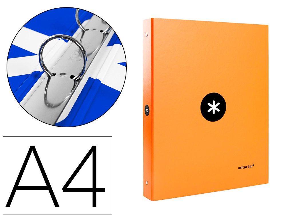 CARPETA LIDERPAPEL ANTARTIK A4 FORRADA 4 ANILLAS 25 MM REDONDAS COLOR NARANJA