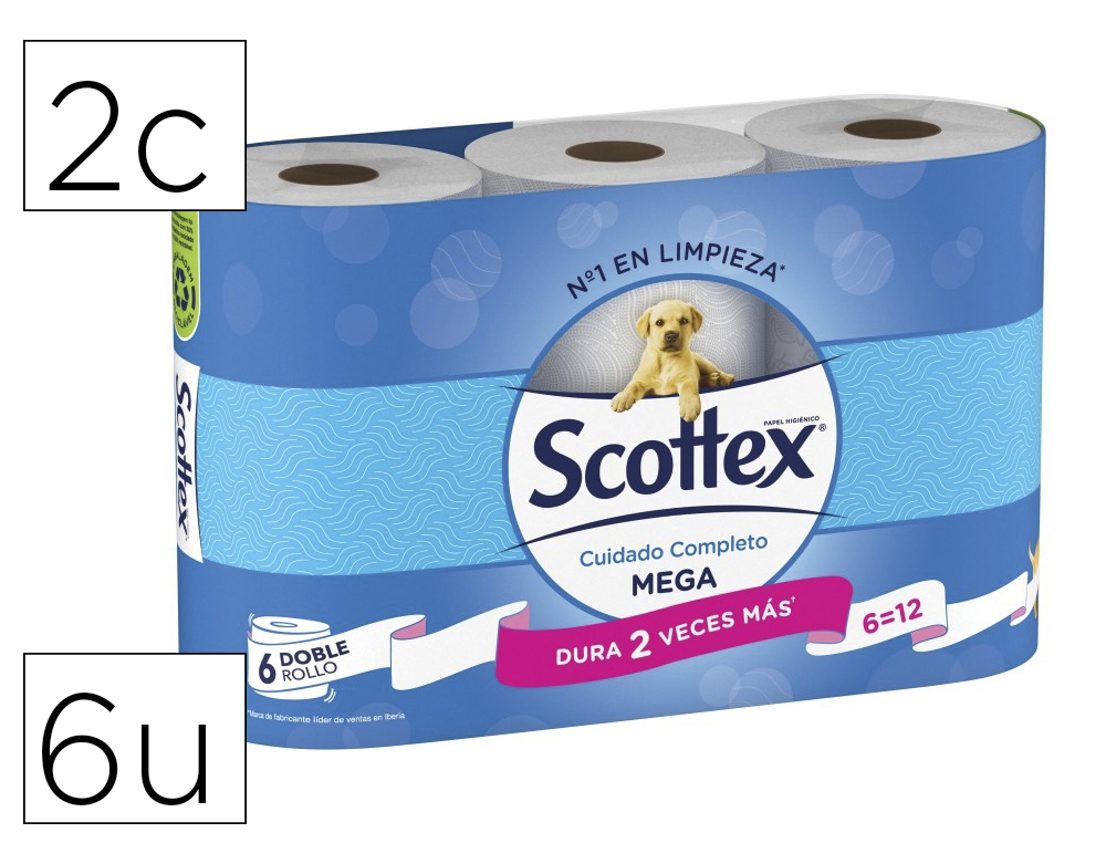 la imprentería  PAPEL HIGIENICO SCOTTEX MEGARROLLO DOBLE LARGO 2 CAPAS  PAQUETE DE 6 ROLLOS