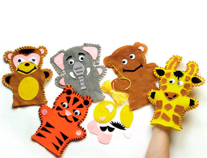 CONJUNTO DE COSTURA PARA MARIONETAS DE ANIMALES SELVA BOLSITAS DE 4 UNIDADES SURTIDAS