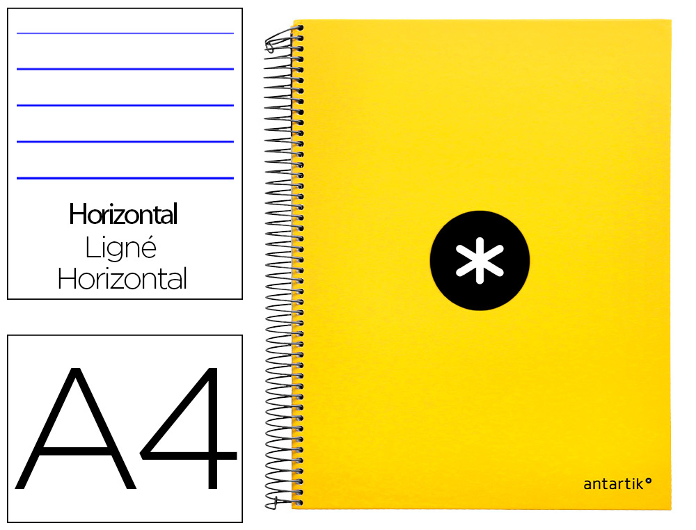 CUADERNO ESPIRAL LIDERPAPEL A4 MICRO ANTARTIK TAPA FORRADA 120H 100 GR HORIZONTAL 5 BANDAS 4 TALADROS COLOR AMARILLO F F