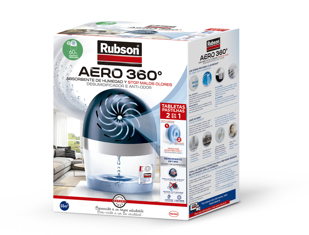 DESHUMIDIFICADOR RUBSON AERO 360º + PASTILLA RECAMBIO GRATIS 189X118X241 MM