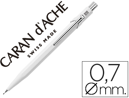 Portaminas caran d'ache 844 0,7mm cuerpo blanco adornos cromados