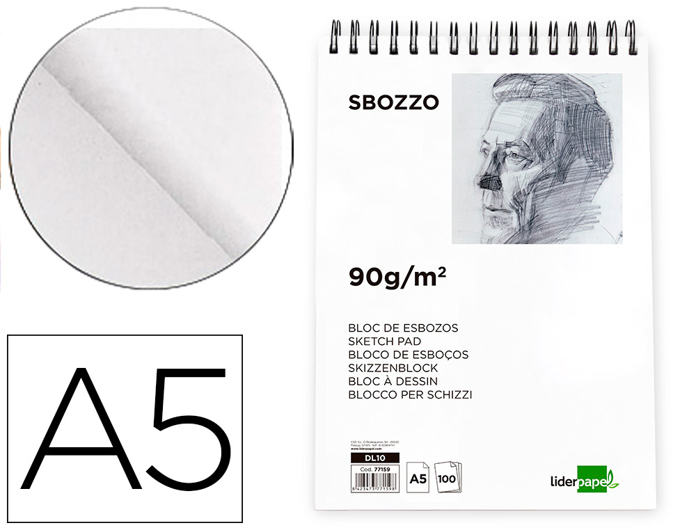 BLOC DIBUJO LIDERPAPEL ESBOZOS ENCUADERNADO DIN A5 210X148 MM 100 HOJAS 100  G/M2 COLOR NEGRO