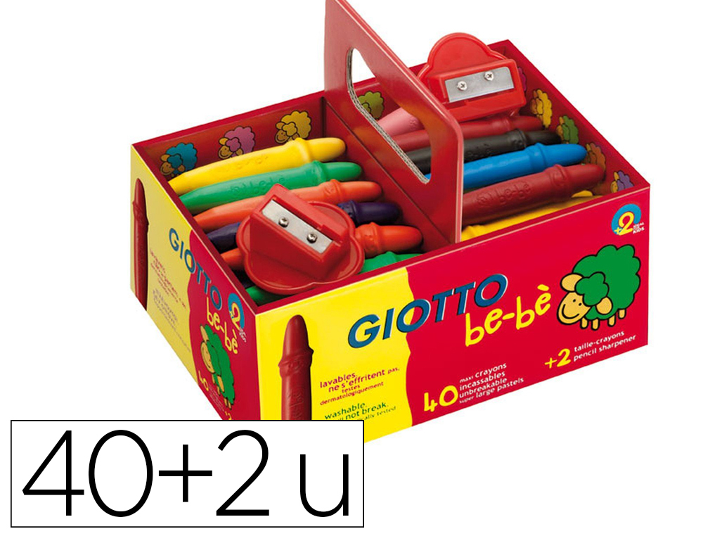 Lapices cera giotto bebe super schoolpack de 40 unidades + 2 sacapauntas