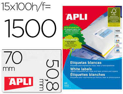 AULAZON | ETIQUETA ADHESIVA APLI 1295 70X50,8 MM LASER INK-JET CAJA CON 100 DIN A4