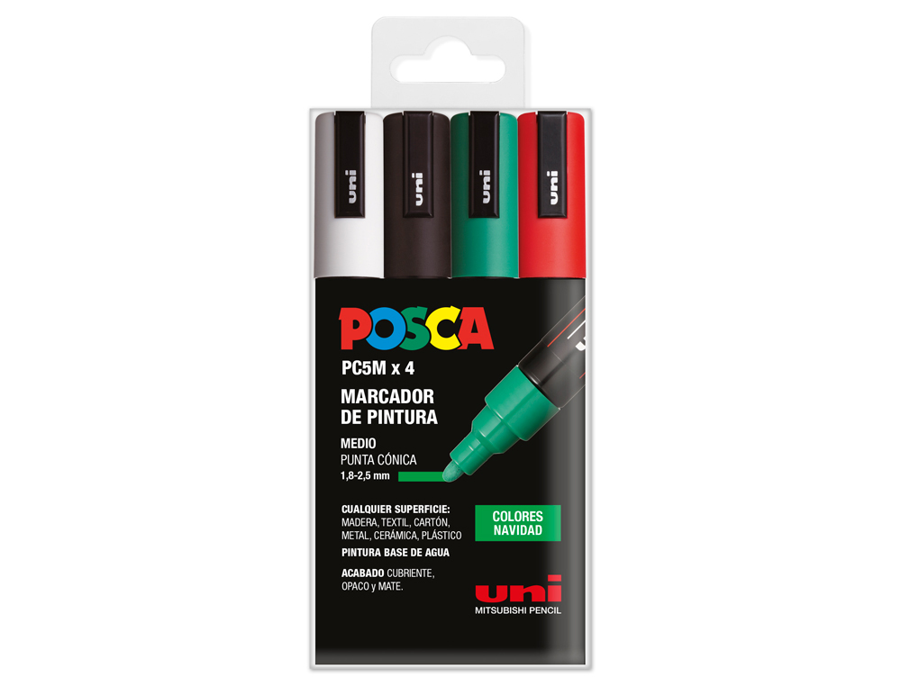 ROTULADOR UNI POSCA PC-5M/4C ESTUCHE DE 4 UNIDADES COLORES NAVIDAD SURTIDOS