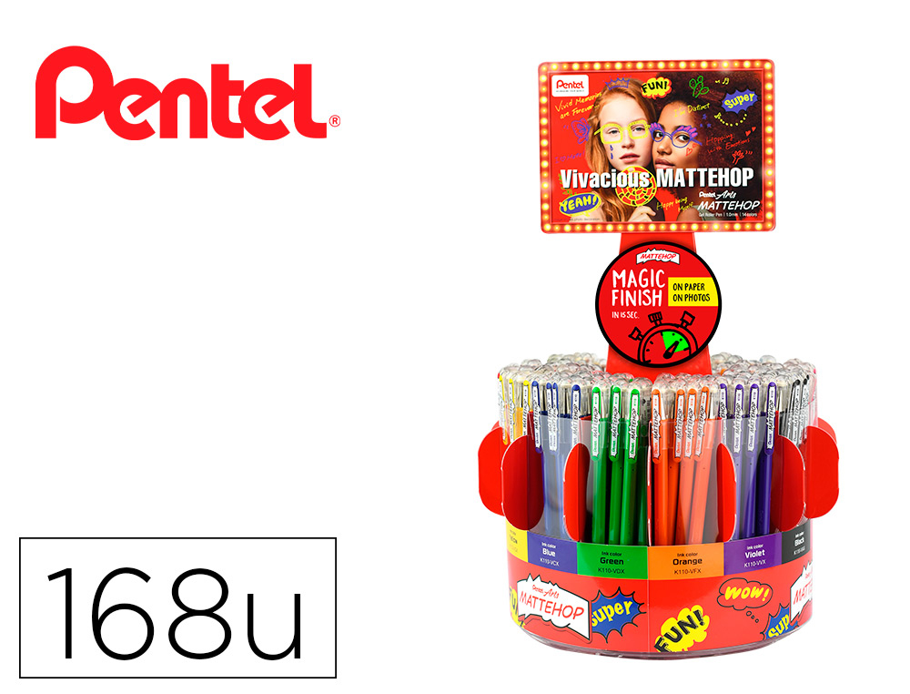 ROLLER GEL PENTEL K110 MATTEHOP EXPOSITOR COM 168 UNIDADES SORTIDAS