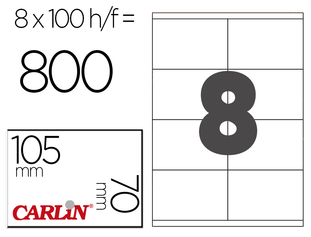 ETIQUETA ADESIVA CARLIN 105X70 MM FOTOCOPIADORA LASER INK-JET CAIXA DE 100 FOLHAS DIN A4