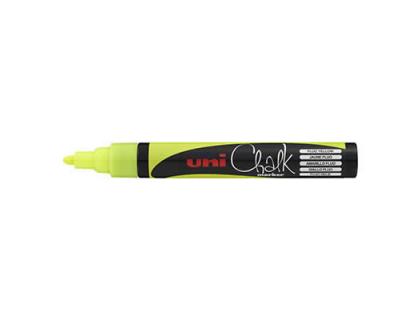 Rotulador uniball pwe-5m chalk tiza liquida para pizarra negra punta redonda 1,8-2,5 mm amarillo fluor