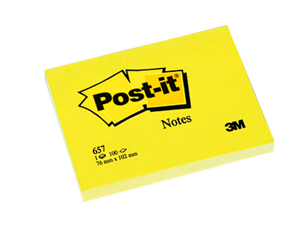 Bloc de notas adhesivas quita y pon post-it 76x102 mm con 100 hojas 657