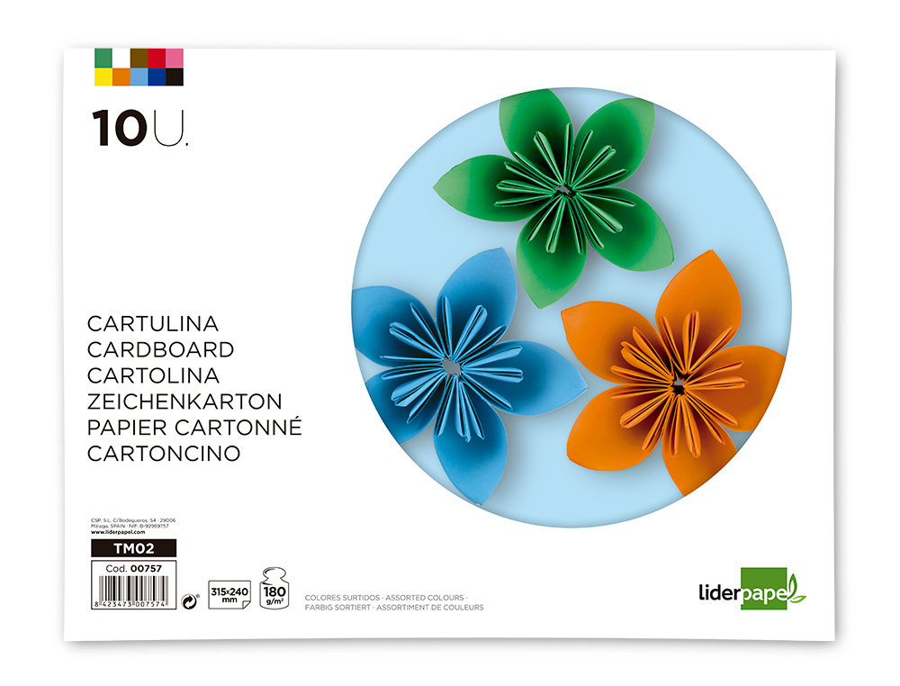 Bloc trabajos manuales liderpapel cartulina 240x315 mm 10 hojas colores surtidos