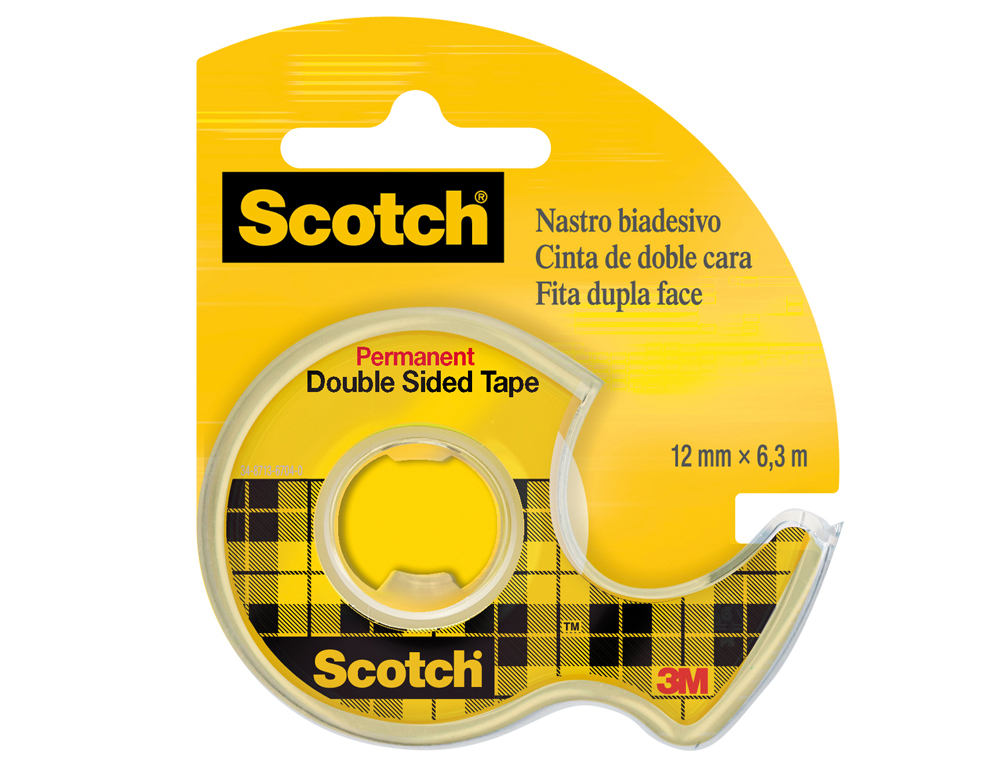 Cinta adhesiva scotch 136-d dos caras 6,3 mt x 12 mm en portarrollo