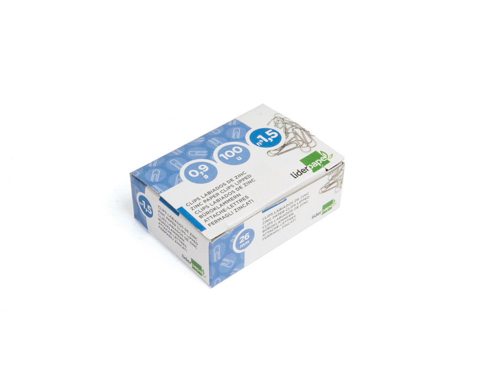 CLIPS LIDERPAPEL N1,5 LABIADOS 26 MM CAJA DE 100 UNIDADES