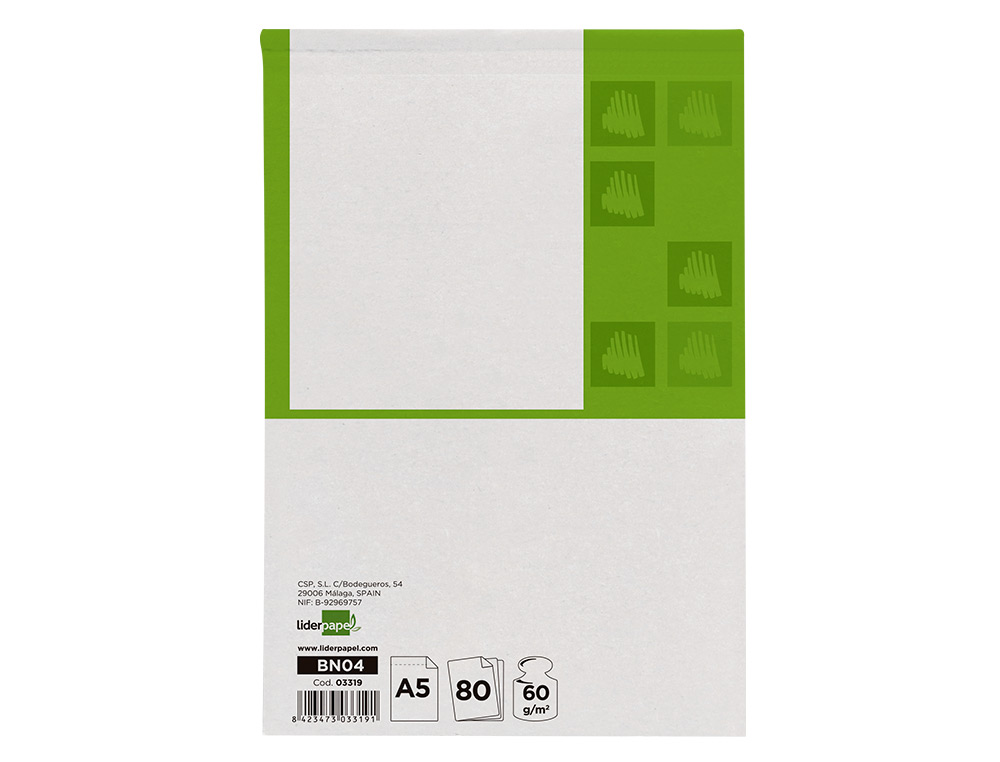 Bloc notas liderpapel liso a5 80 hojas 60g/m2 perforado