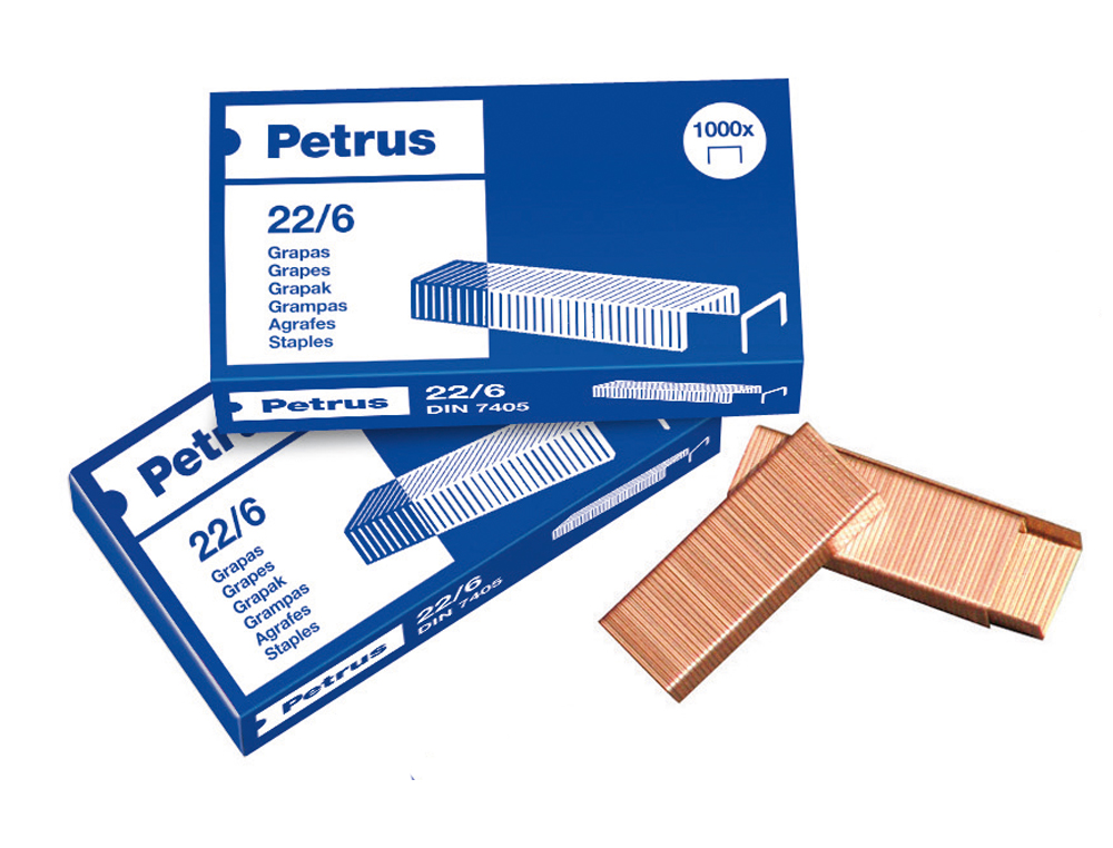 Grapas petrus nº 22/6 cobreadas caja de 1000 unidades