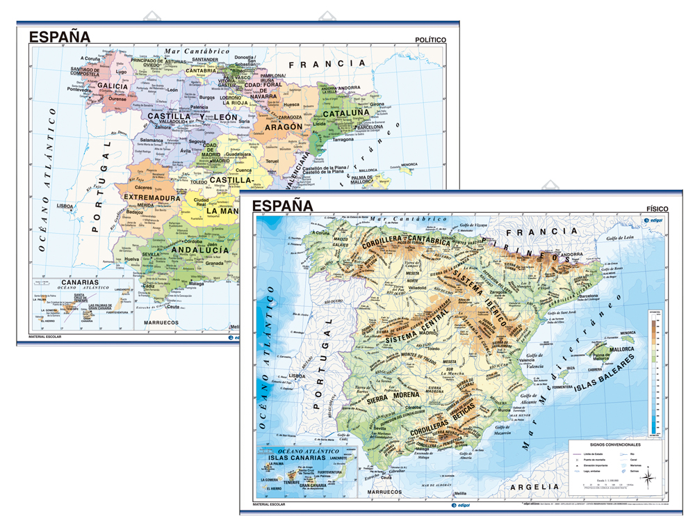 Mapa mural españa fisico/politico 140x100 cm