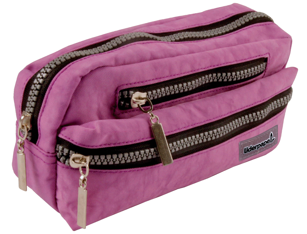 Bolso escolar liderpapel portatodo ovalado 3 bolsillos violeta pastel 195x40x100 mm