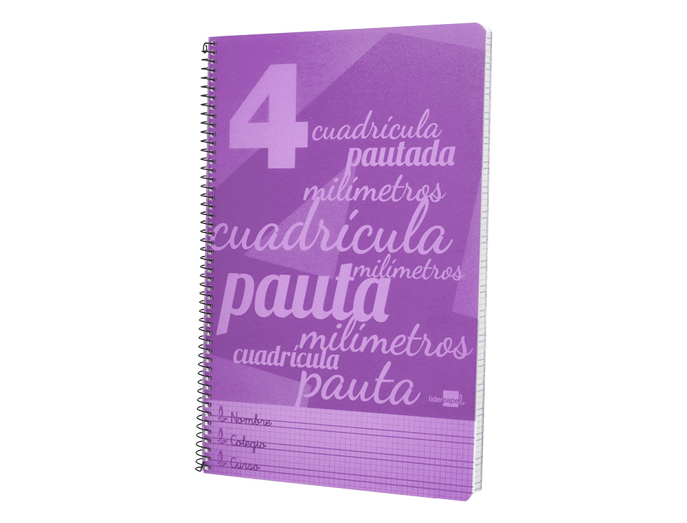 CUADERNO ESPIRAL LIDERPAPEL FOLIO PAUTAGUIA TAPA PLASTICO 80H 75GR CUADRO PAUTADO 4MM CON MARGEN COLOR VIOLETA