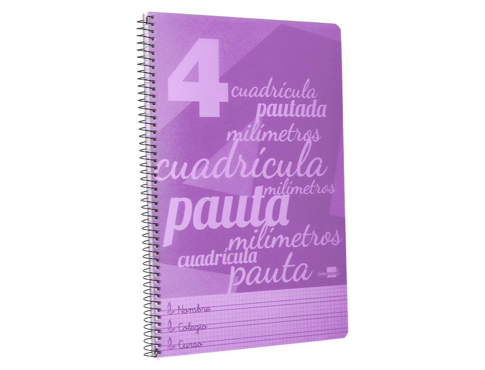CUADERNO ESPIRAL LIDERPAPEL FOLIO PAUTAGUIA TAPA PLASTICO 80H 75GR CUADRO PAUTADO 4MM CON MARGEN COLOR VIOLETA