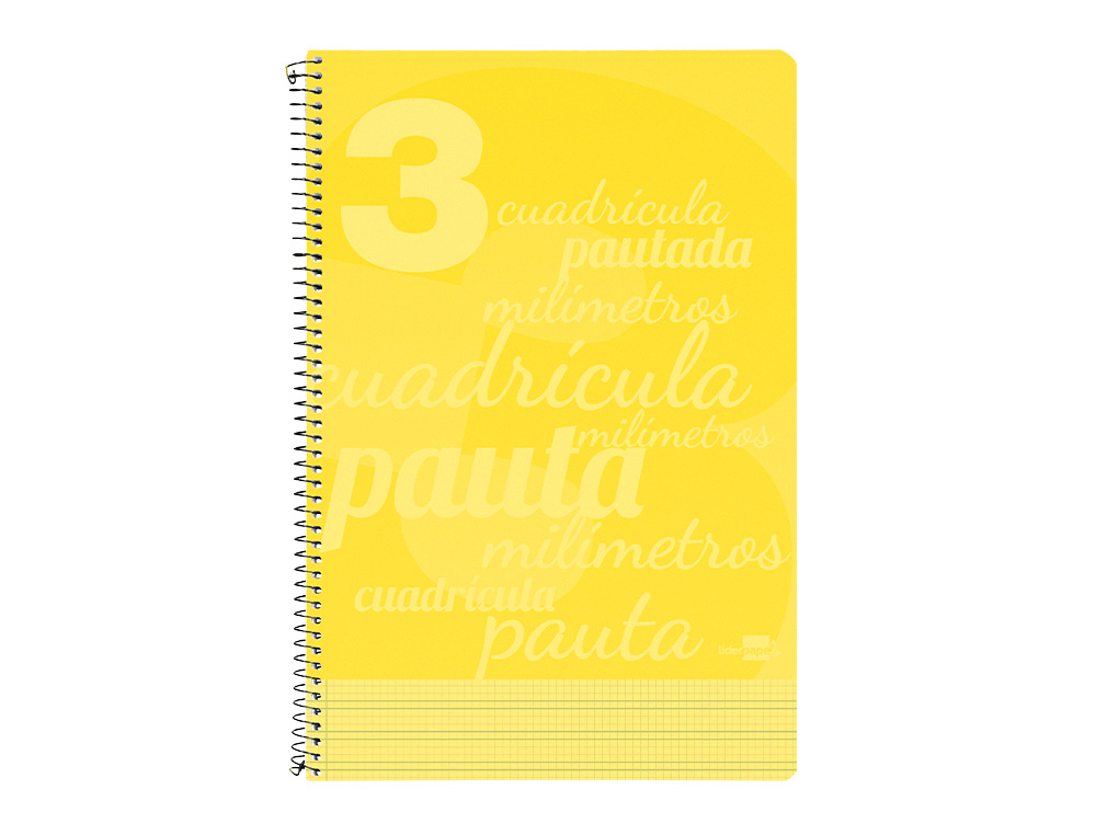 Cuaderno espiral liderpapel folio pautaguia tapa plastico 80h 75gr cuadro pautado 3mm con margen color amarillo