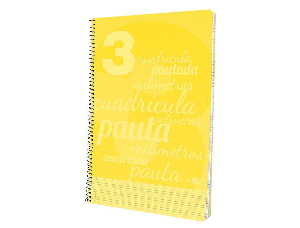 CUADERNO ESPIRAL LIDERPAPEL FOLIO PAUTAGUIA TAPA PLASTICO 80H 75GR CUADRO PAUTADO 3MM CON MARGEN COLOR AMARILLO
