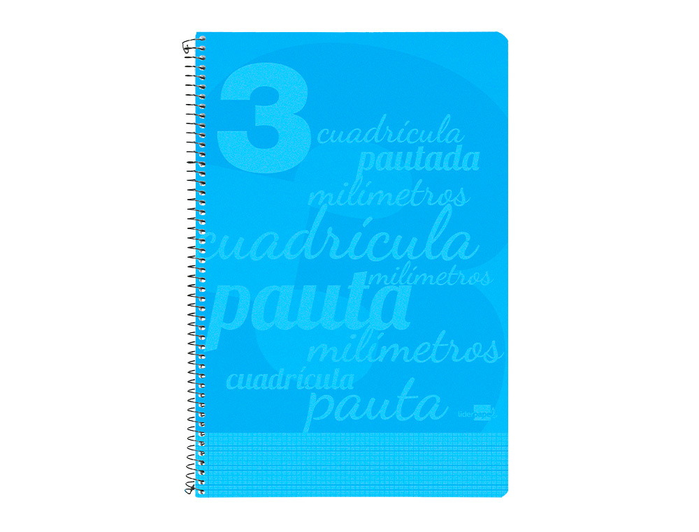 Cuaderno espiral liderpapel folio pautaguia tapa plastico 80h 75gr cuadro pautado 3mm con margen color azul