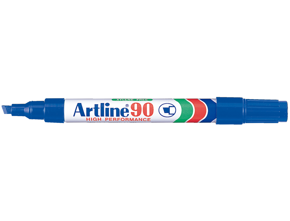 Rotulador artline marcador permanente ek-90 azul punta biselada 5 mm papel metal y cristal