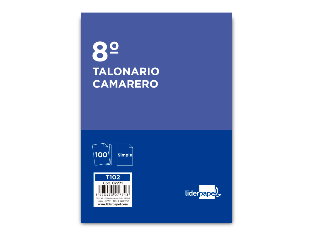 Talonario liderpapel camarero octavo -sin iva- 102