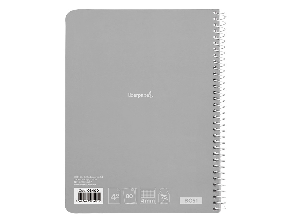 CUADERNO ESPIRAL LIDERPAPEL CUARTO WITTY TAPA DURA 80H 75GR CUADRO 4MM CON MARGEN COLORES SURTIDOS