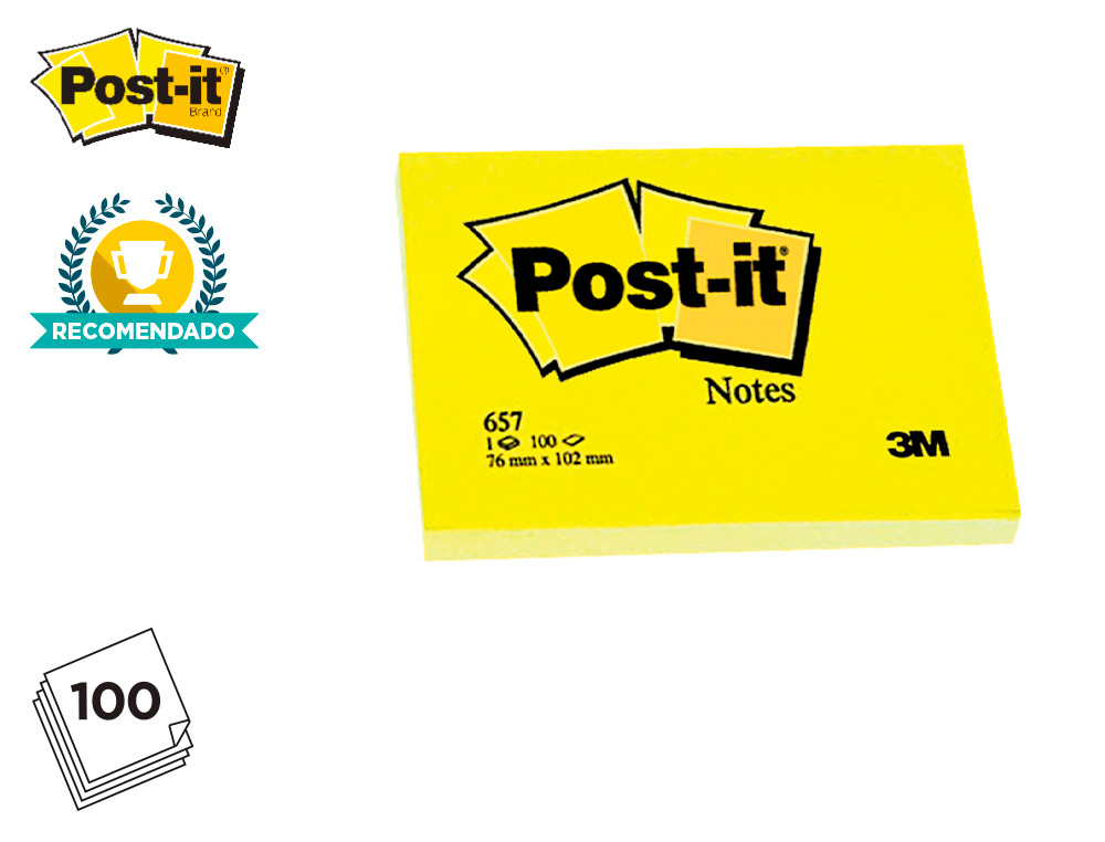 BLOC DE NOTAS ADHESIVAS QUITA Y PON POST-IT 38X51 MM CON 100 HOJAS 653E