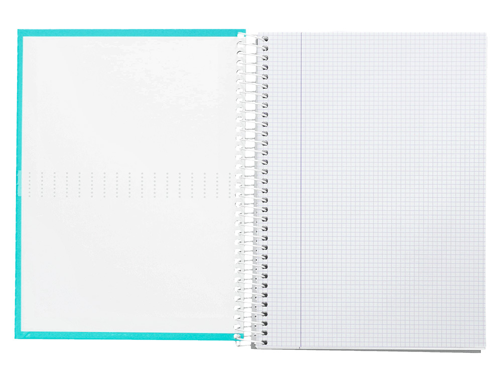 CUADERNO ESPIRAL LIDERPAPEL A4 CRAFTY TAPA FORRADA 80H 90 GR CUADRO 4MM CON MARGEN COLOR TURQUESA